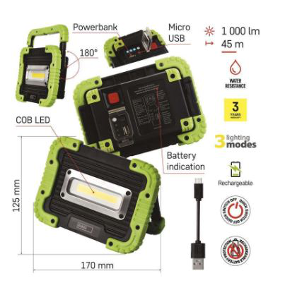 Лiхтар LED EMOS P4533 10W 1000Lm Li-Ion, прожектор.пласт.
